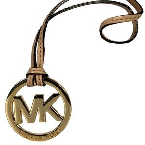 Michael Kors Gold MK Logo Bag Charm Keychain Nude Leather